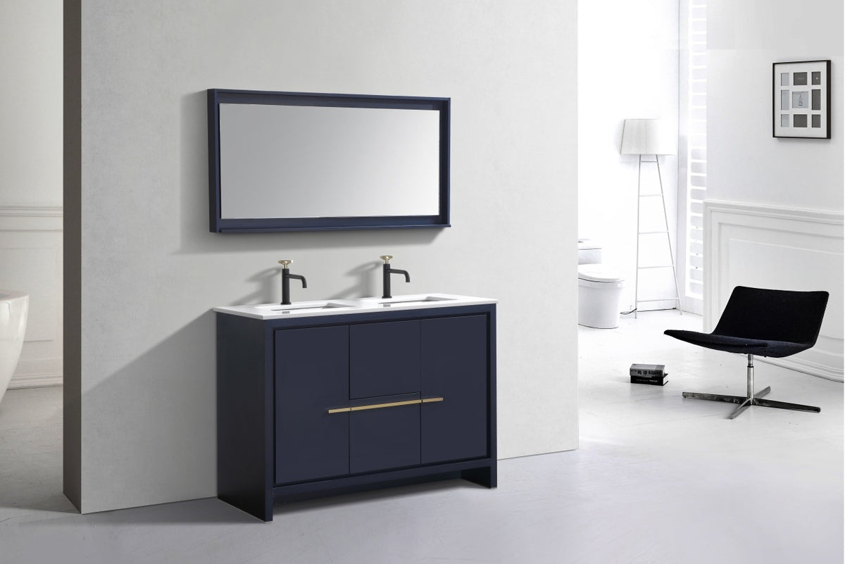 KubeBath Dolce 48″ Double Sink Modern Bathroom Vanity with Quartz Counter-Top - Navy Blue (AD648DBLUE) view 3