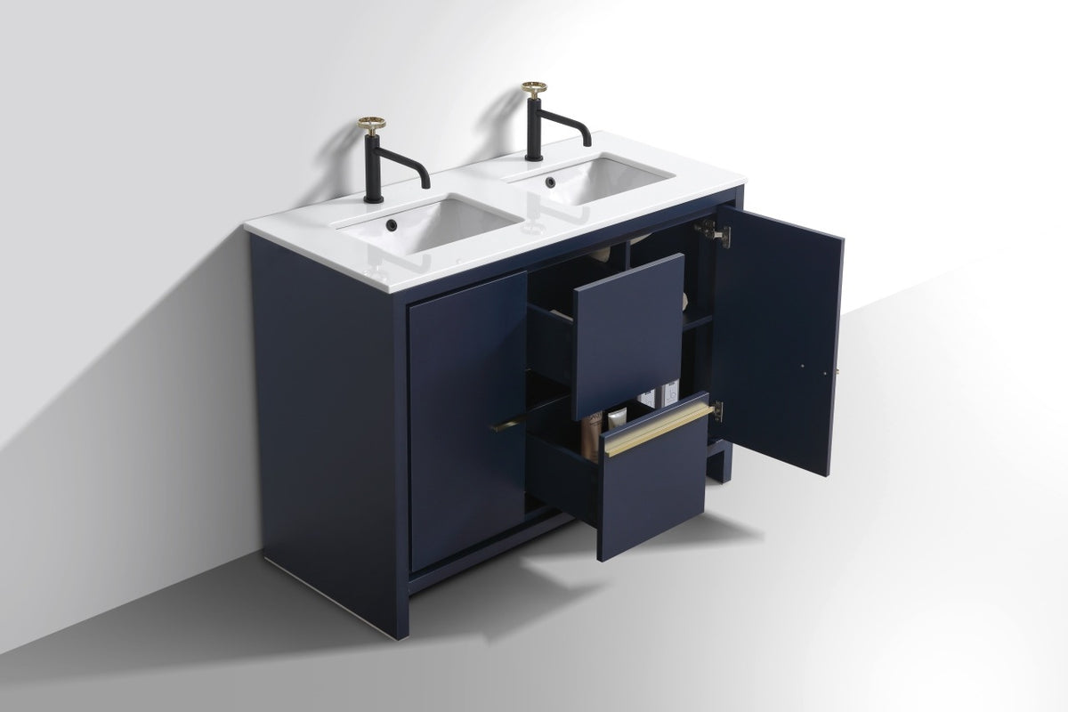KubeBath Dolce 48″ Double Sink Modern Bathroom Vanity with Quartz Counter-Top - Navy Blue (AD648DBLUE) view 5