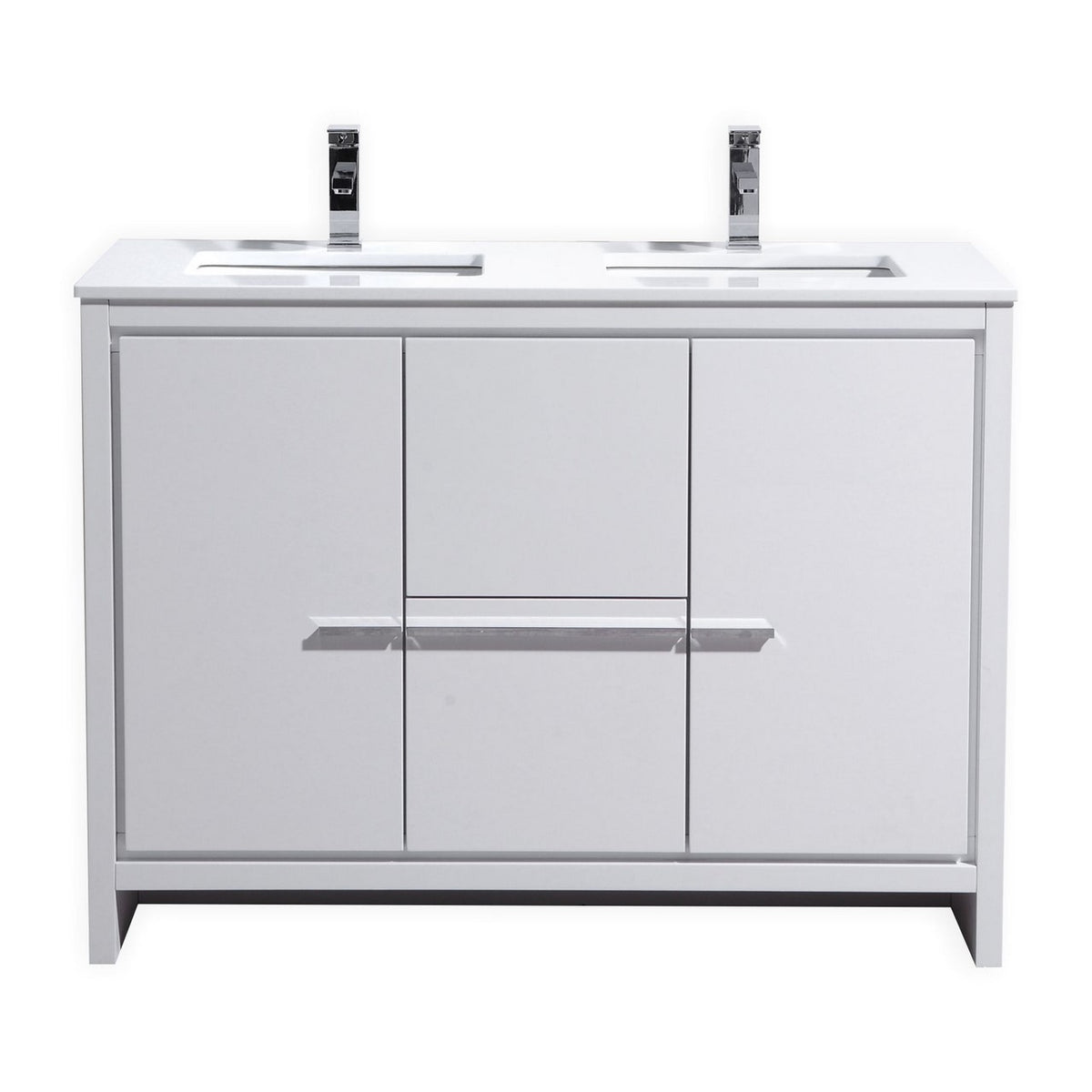 KubeBath Dolce 48″ Double Sink Modern Bathroom Vanity with Quartz Counter-Top - Gloss White (AD648DGW)