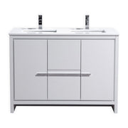 KubeBath Dolce 48″ Double Sink Modern Bathroom Vanity with Quartz Counter-Top - Gloss White (AD648DGW)