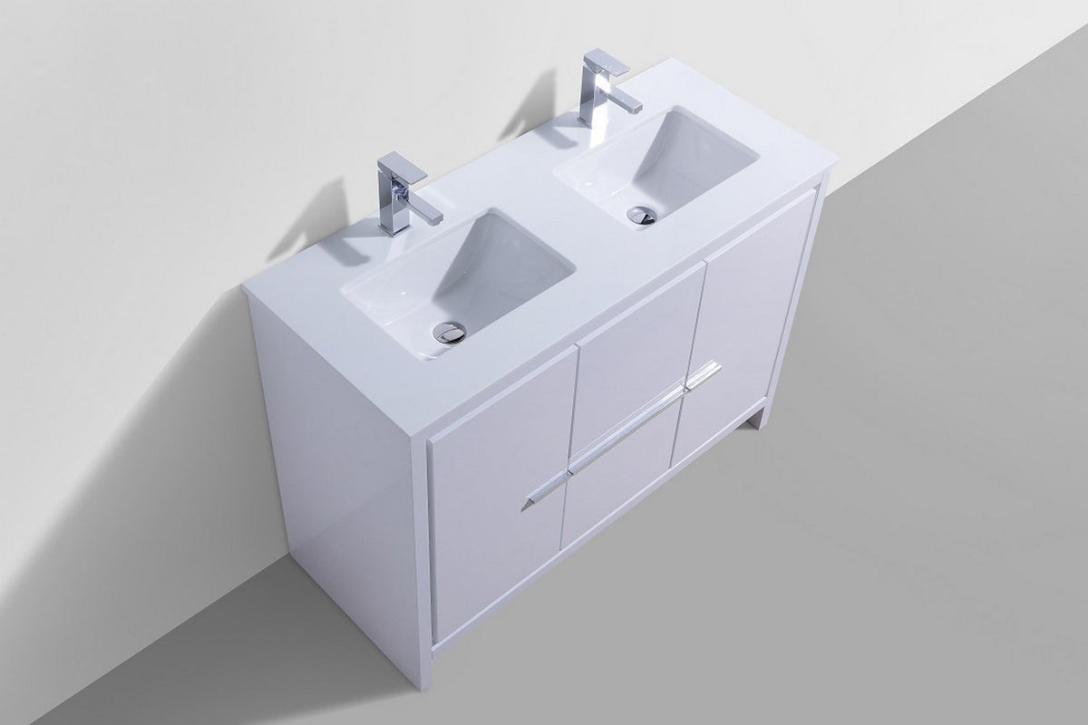 KubeBath Dolce 48″ Double Sink Modern Bathroom Vanity with Quartz Counter-Top - Gloss White (AD648DGW) view 3