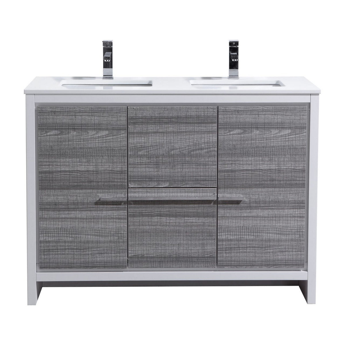 KubeBath Dolce 48″ Double Sink Modern Bathroom Vanity with Quartz Counter-Top - Ash Grey & White (AD648DHG)