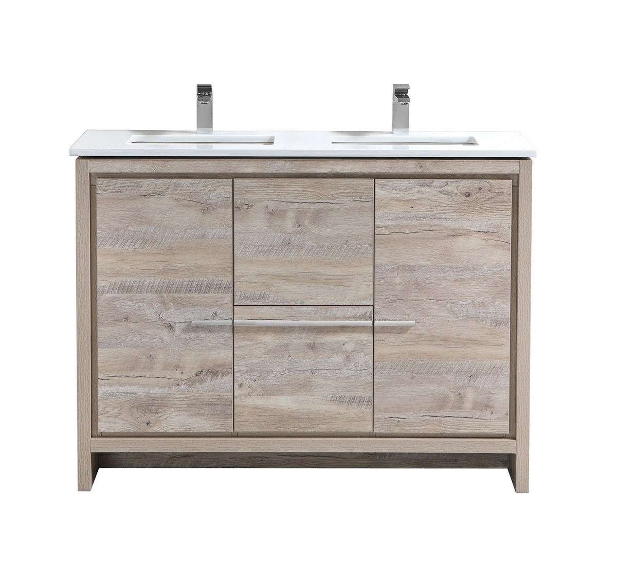 KubeBath Dolce 48″ Double Sink Modern Bathroom Vanity with Quartz Counter-Top - Nature Wood (AD648DNW)