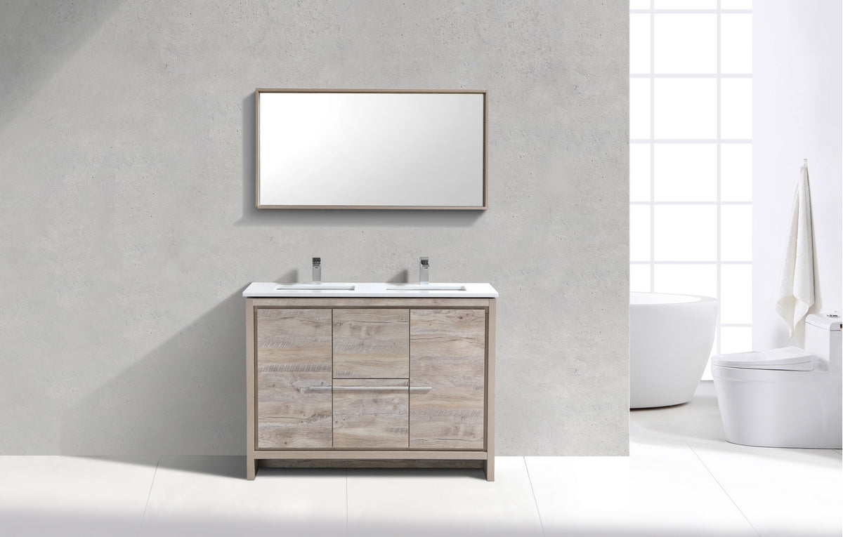 KubeBath Dolce 48″ Double Sink Modern Bathroom Vanity with Quartz Counter-Top - Nature Wood (AD648DNW) view 5