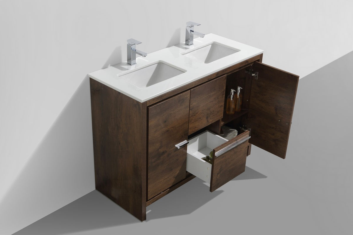 KubeBath Dolce 48″ Double Sink Modern Bathroom Vanity with Quartz Counter-Top - Rosewood (AD648DRW) view 4