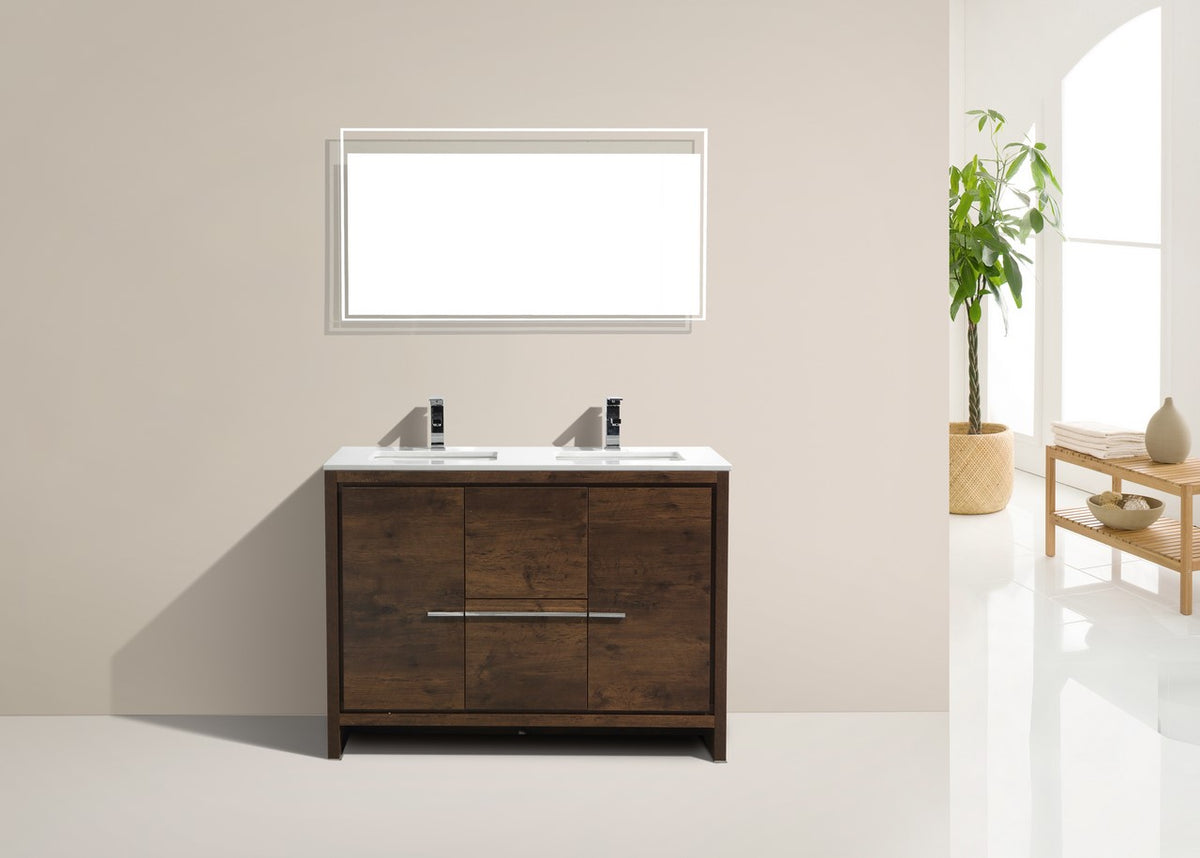 KubeBath Dolce 48″ Double Sink Modern Bathroom Vanity with Quartz Counter-Top - Rosewood (AD648DRW) view 2