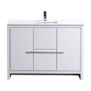 KubeBath Dolce 48″ Modern Bathroom Vanity with Quartz Counter-Top - Gloss White (AD648SGW)