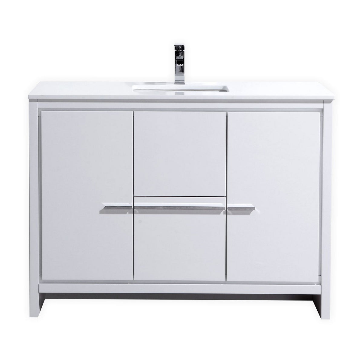 KubeBath Dolce 48″ Modern Bathroom Vanity with Quartz Counter-Top - Gloss White (AD648SGW)