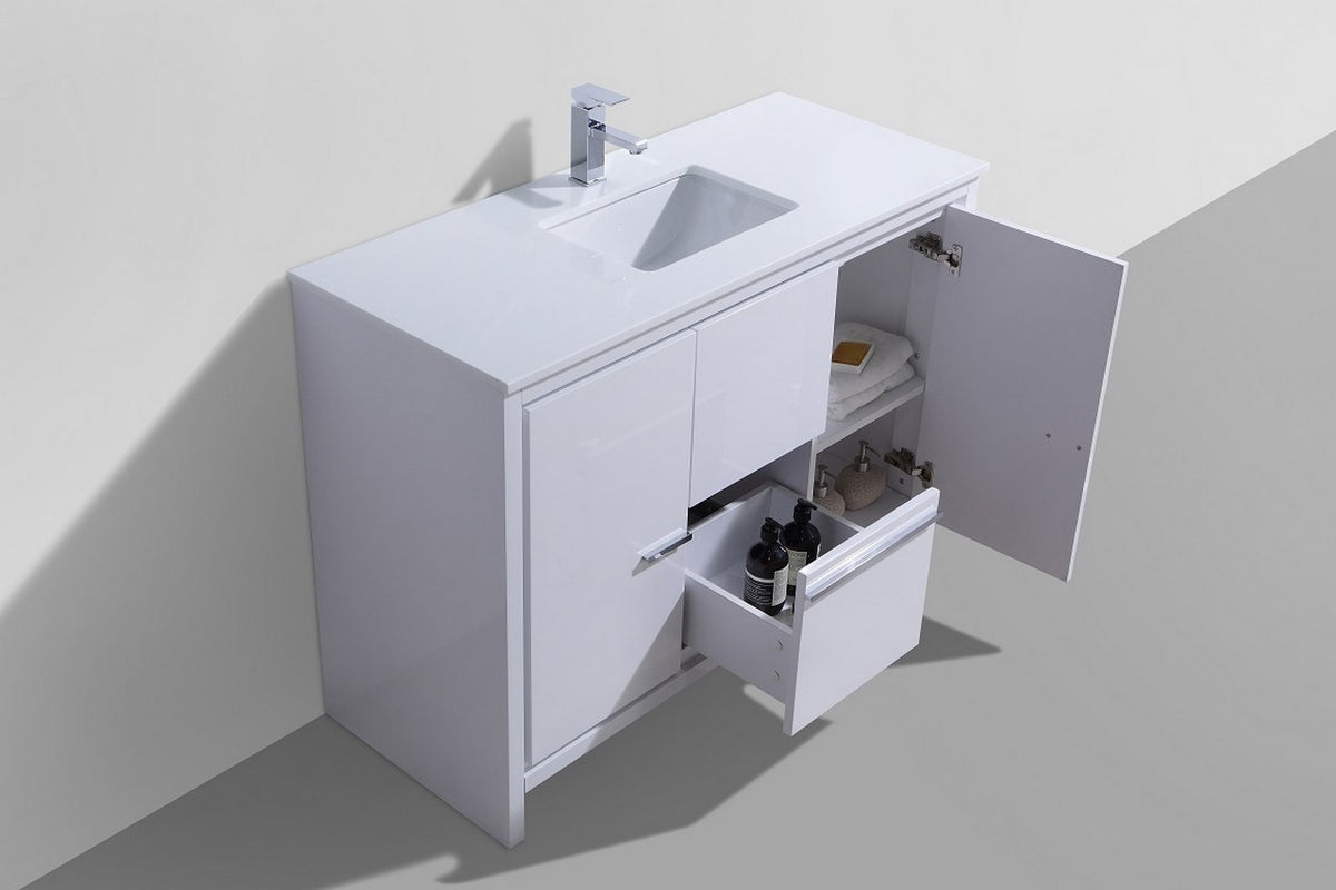 KubeBath Dolce 48″ Modern Bathroom Vanity with Quartz Counter-Top - Gloss White (AD648SGW) view 4