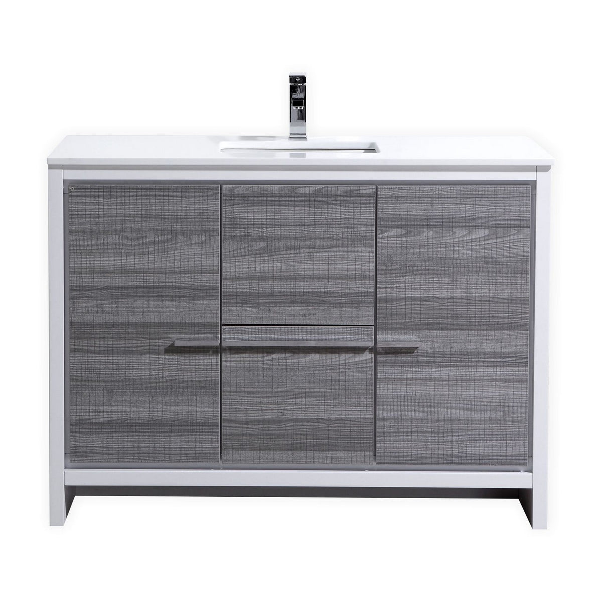 KubeBath Dolce 48″ Modern Bathroom Vanity with Quartz Counter-Top - Ash Grey & White (AD648SHG)
