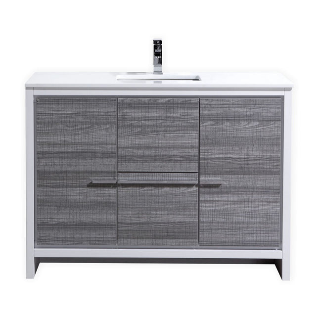 KubeBath Dolce 48″ Ash Gray Single Sink Modern Bathroom Vanity With Quartz Countertop Kube Bath