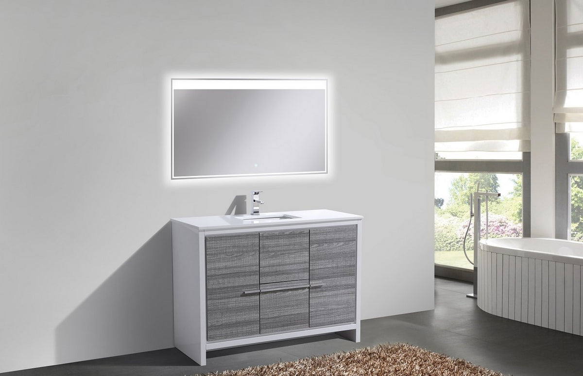 KubeBath Dolce 48″ Modern Bathroom Vanity with Quartz Counter-Top - Ash Grey & White (AD648SHG) view 2