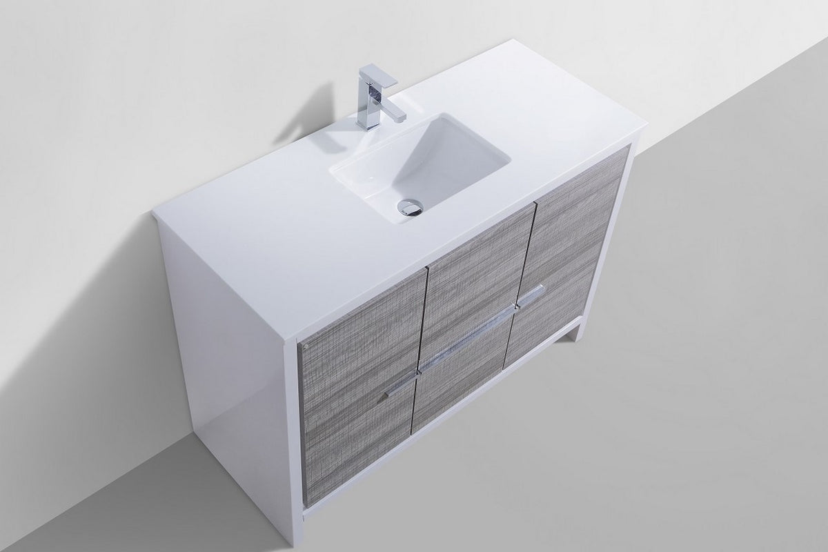 KubeBath Dolce 48″ Modern Bathroom Vanity with Quartz Counter-Top - Ash Grey & White (AD648SHG) view 3