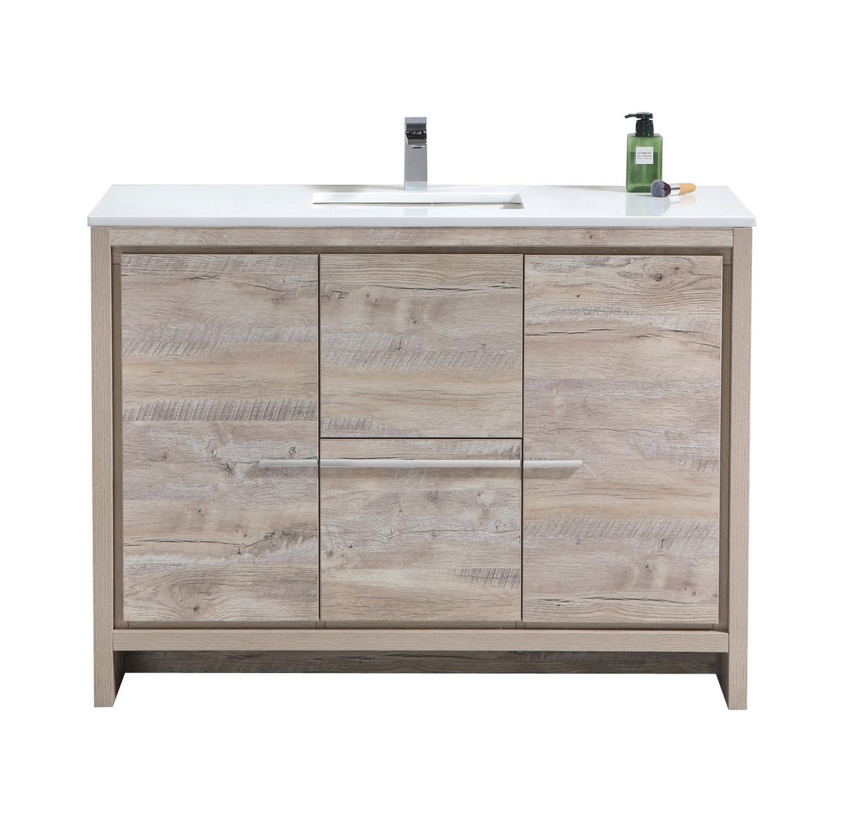 KubeBath Dolce 48″ Modern Bathroom Vanity with Quartz Counter-Top - Nature Wood (AD648SNW)