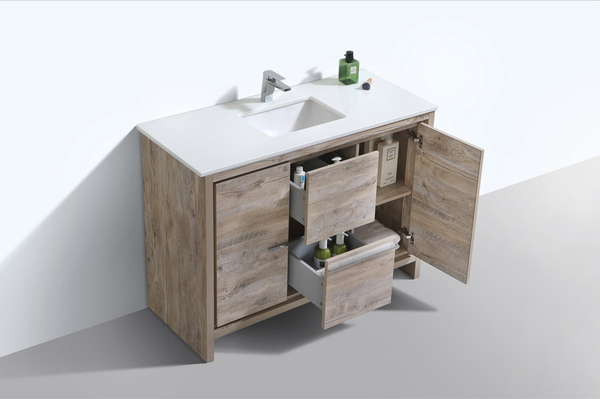 KubeBath Dolce 48″ Modern Bathroom Vanity with Quartz Counter-Top - Nature Wood (AD648SNW) view 2
