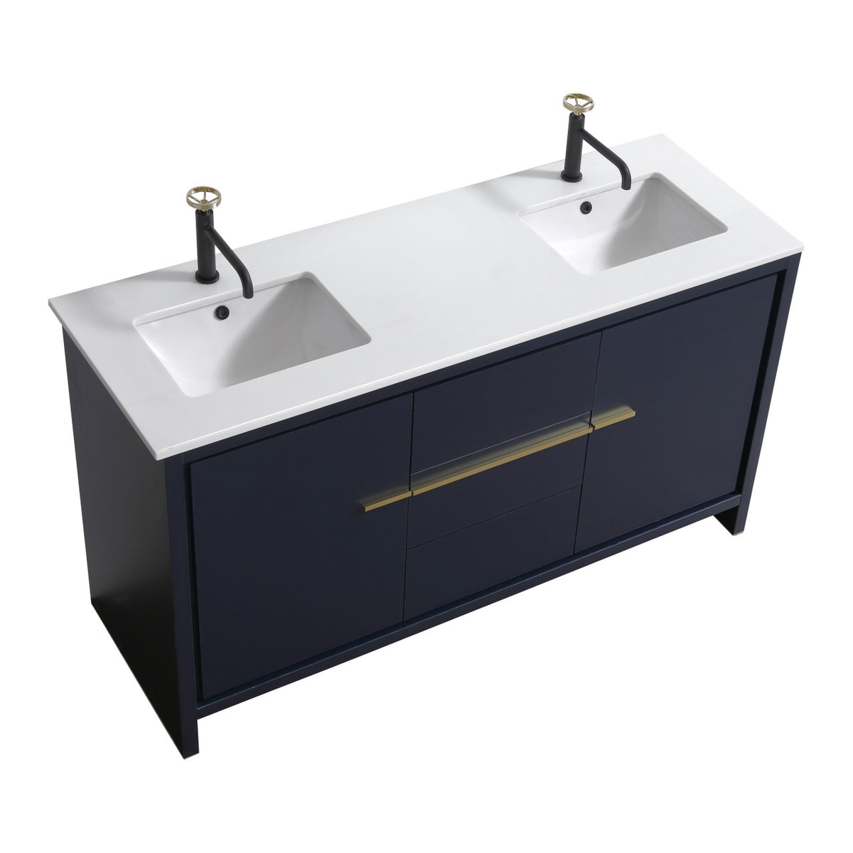 KubeBath Dolce 60″ Double Sink Modern Bathroom Vanity with Quartz Counter-Top - Navy Blue (AD660DBLUE)