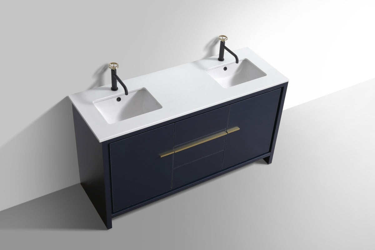KubeBath Dolce 60″ Double Sink Modern Bathroom Vanity with Quartz Counter-Top - Navy Blue (AD660DBLUE) view 2