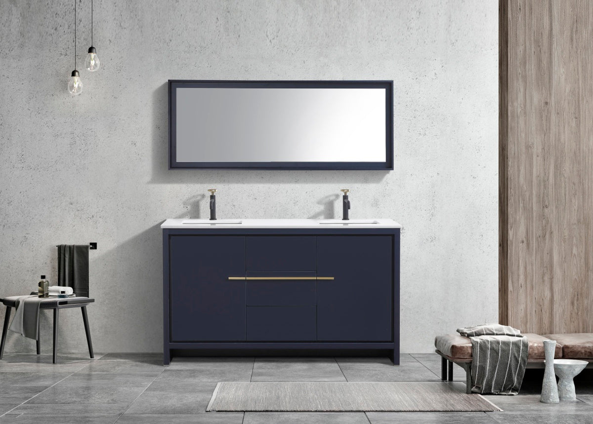 KubeBath Dolce 60″ Double Sink Modern Bathroom Vanity with Quartz Counter-Top - Navy Blue (AD660DBLUE) view 4