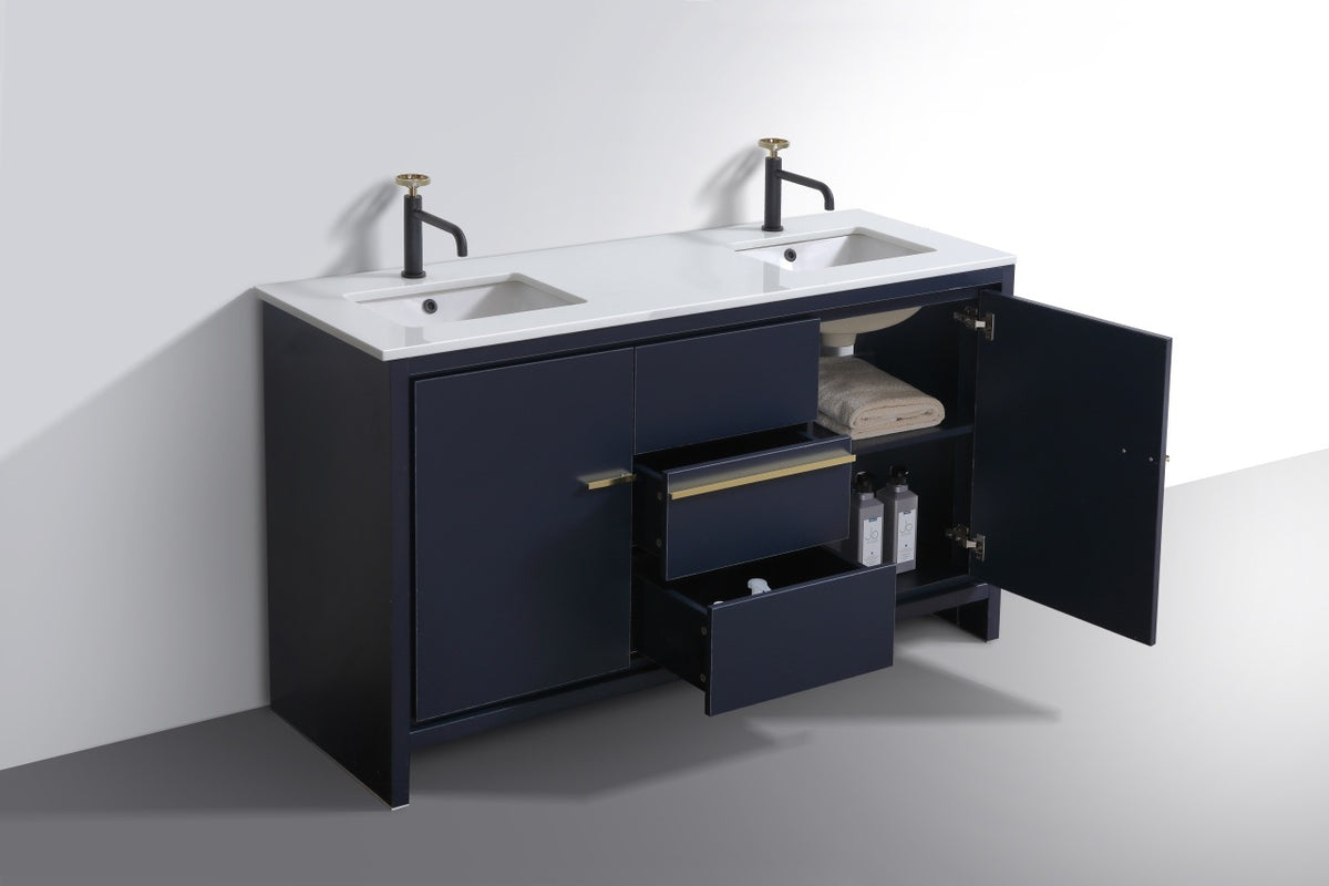 KubeBath Dolce 60″ Double Sink Modern Bathroom Vanity with Quartz Counter-Top - Navy Blue (AD660DBLUE) view 3
