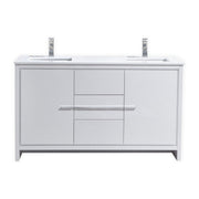 KubeBath Dolce 60″ Double Sink Modern Bathroom Vanity with Quartz Counter-Top - Gloss White (AD660DGW)