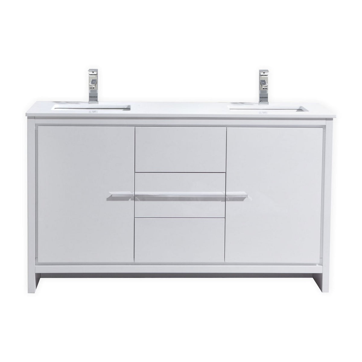 KubeBath Dolce 60″ Double Sink Modern Bathroom Vanity with Quartz Counter-Top - Gloss White (AD660DGW)