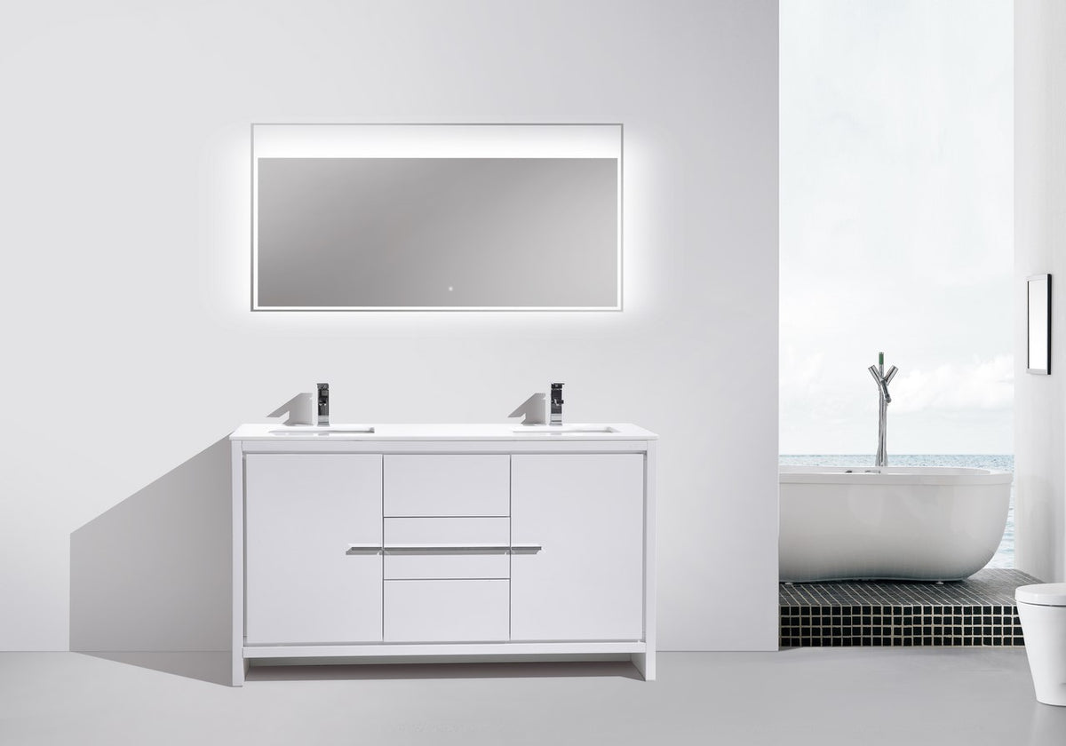 KubeBath Dolce 60″ Double Sink Modern Bathroom Vanity with Quartz Counter-Top - Gloss White (AD660DGW) view 2