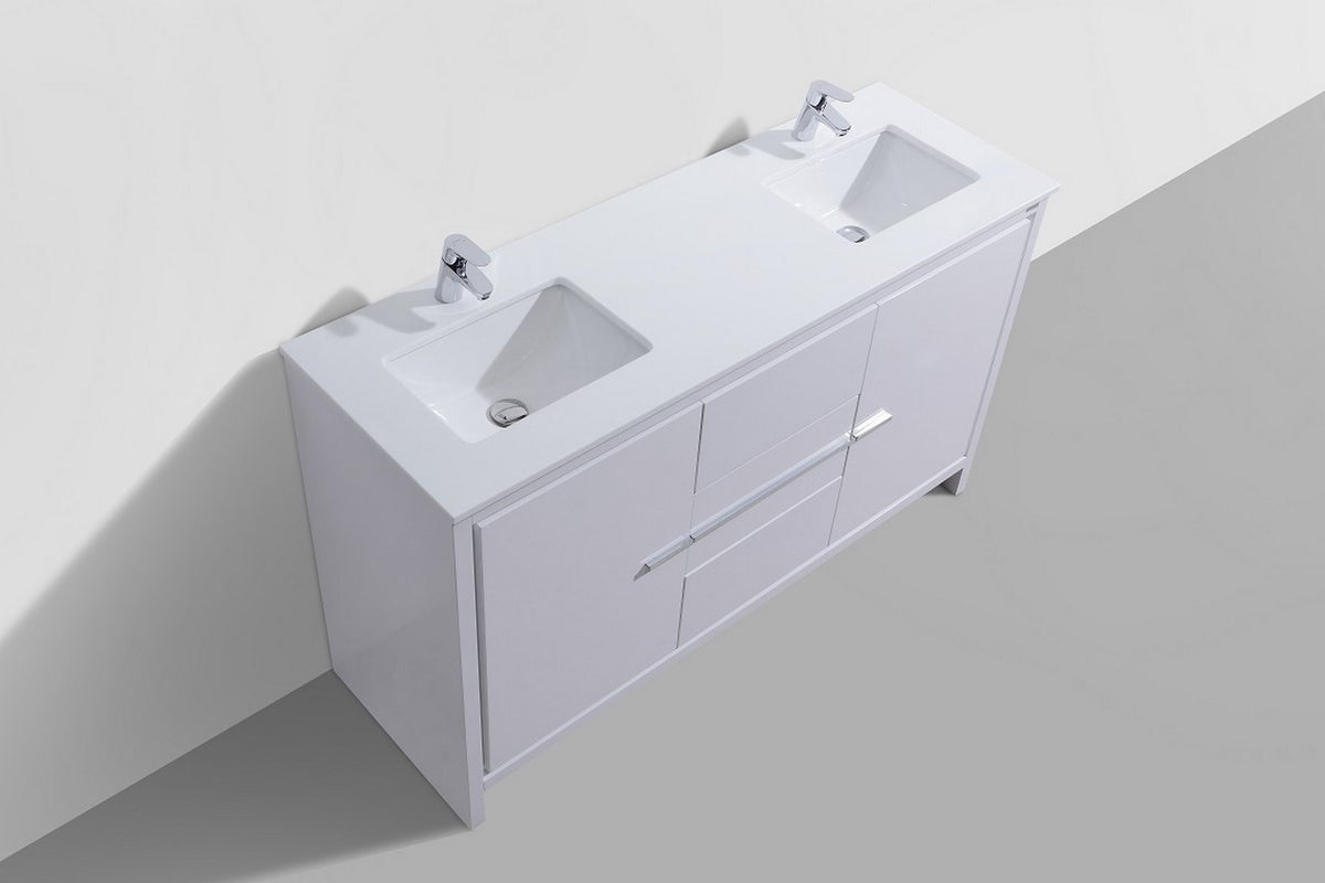 KubeBath Dolce 60″ Double Sink Modern Bathroom Vanity with Quartz Counter-Top - Gloss White (AD660DGW) view 6