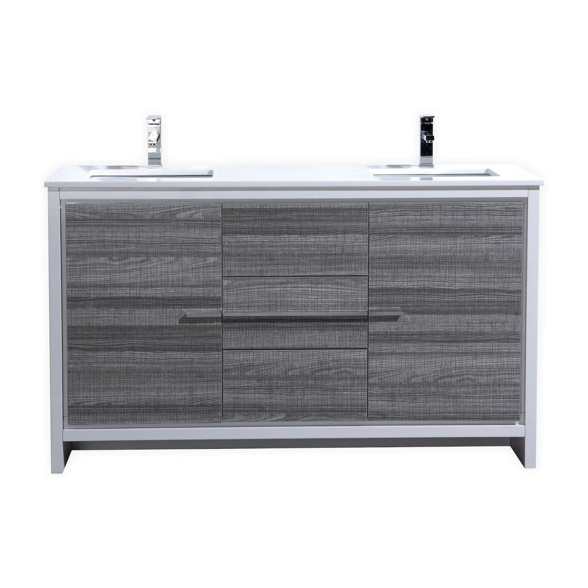 KubeBath Dolce 60″ Double Sink Modern Bathroom Vanity with Quartz Counter-Top - Ash Grey & White (AD660DHG)