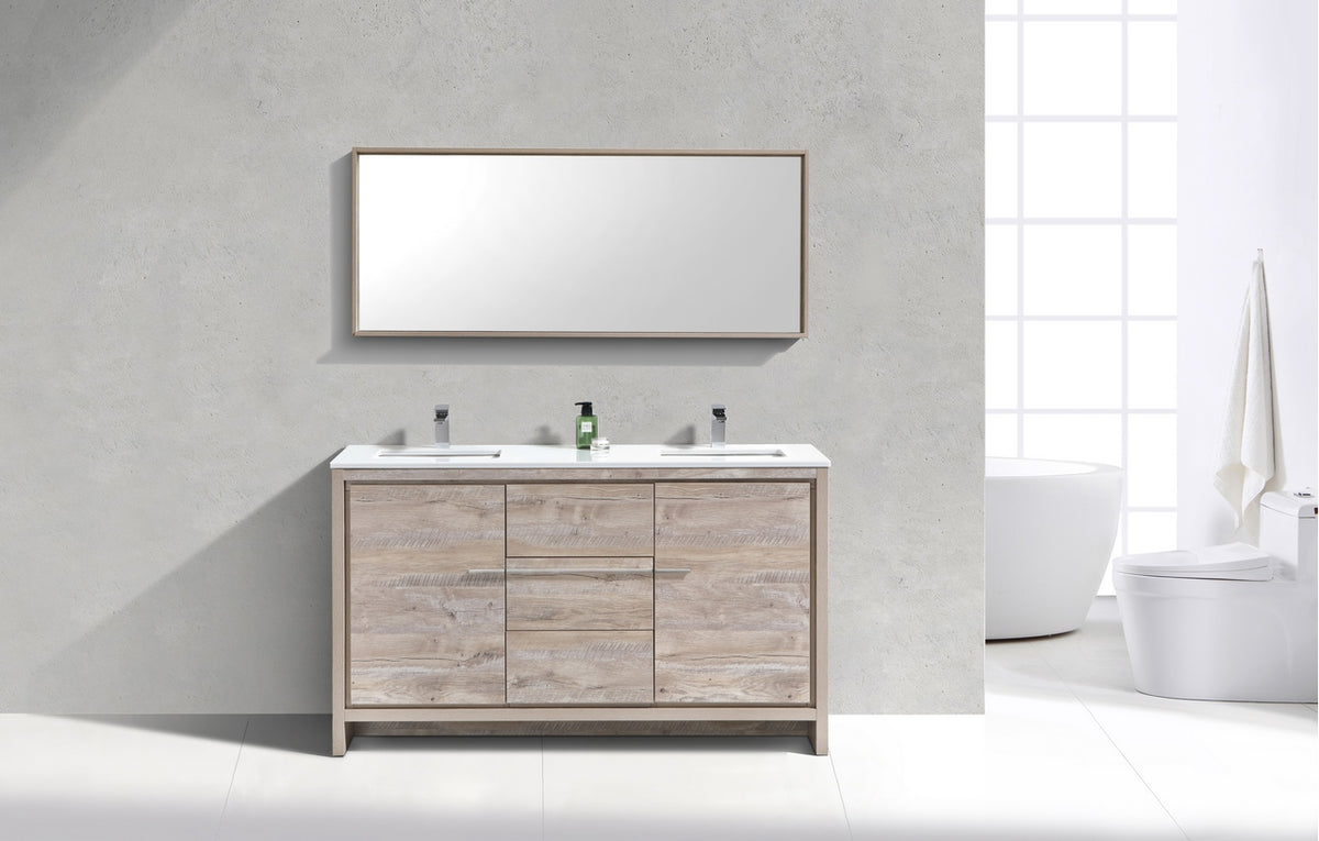 KubeBath Dolce 60″ Double Sink Modern Bathroom Vanity with Quartz Counter-Top - Nature Wood (AD660DNW) view 5