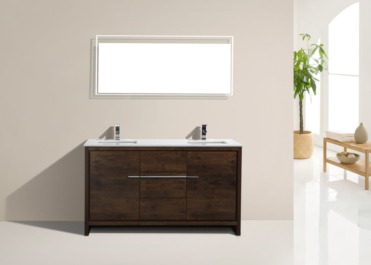 KubeBath Dolce 60″ Double Sink Modern Bathroom Vanity with Quartz Counter-Top - Rosewood (AD660DRW) view 3
