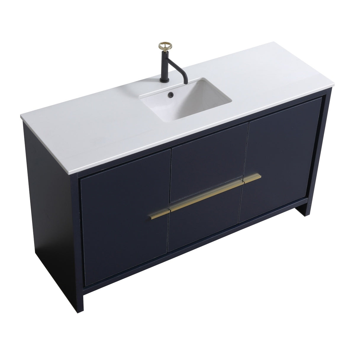 KubeBath Dolce 60″ Modern Bathroom Vanity with Quartz Counter-Top - Navy Blue (AD660SBLUE)