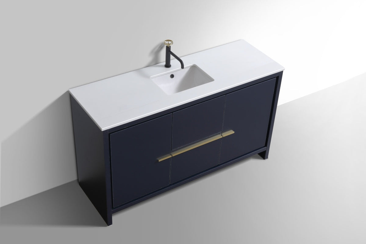 KubeBath Dolce 60″ Modern Bathroom Vanity with Quartz Counter-Top - Navy Blue (AD660SBLUE) view 4