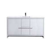 KubeBath Dolce 60″ Modern Bathroom Vanity with Quartz Counter-Top - Gloss White (AD660SGW)