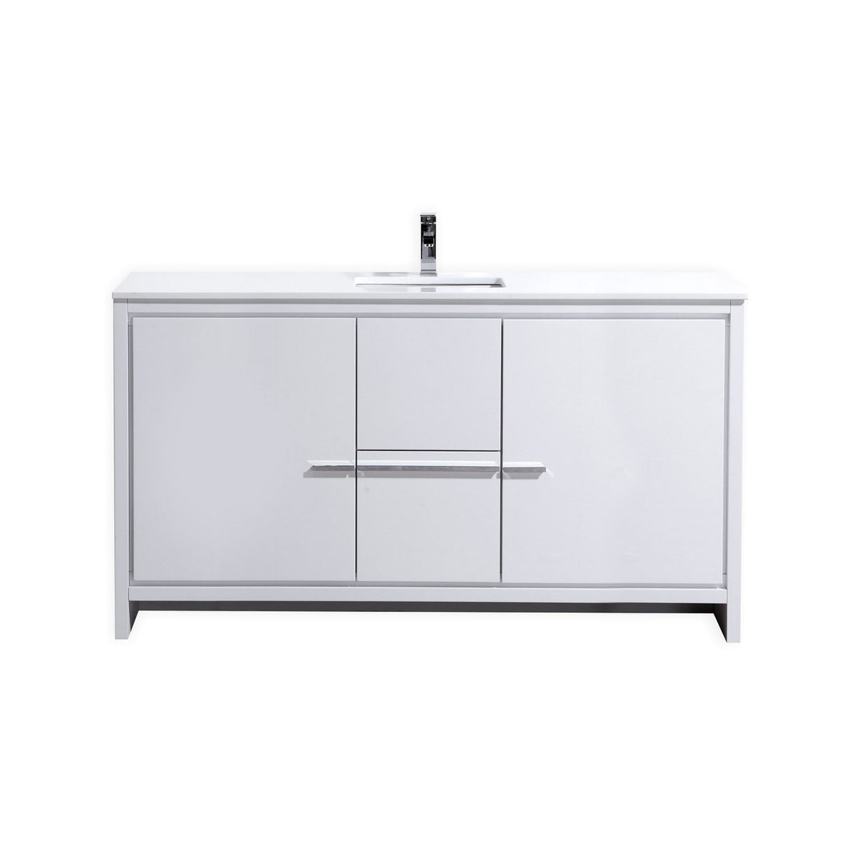 KubeBath Dolce 60″ Modern Bathroom Vanity with Quartz Counter-Top - Gloss White (AD660SGW)
