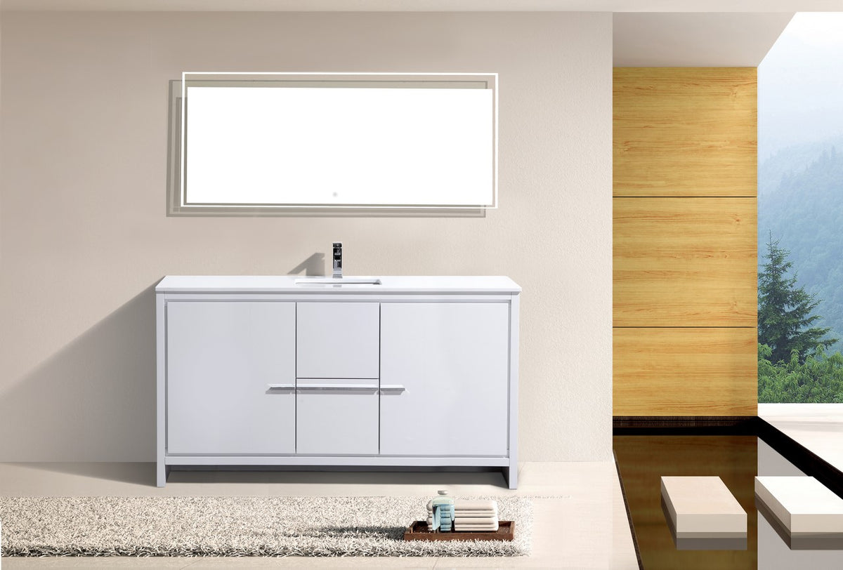 KubeBath Dolce 60″ Modern Bathroom Vanity with Quartz Counter-Top - Gloss White (AD660SGW) view 2