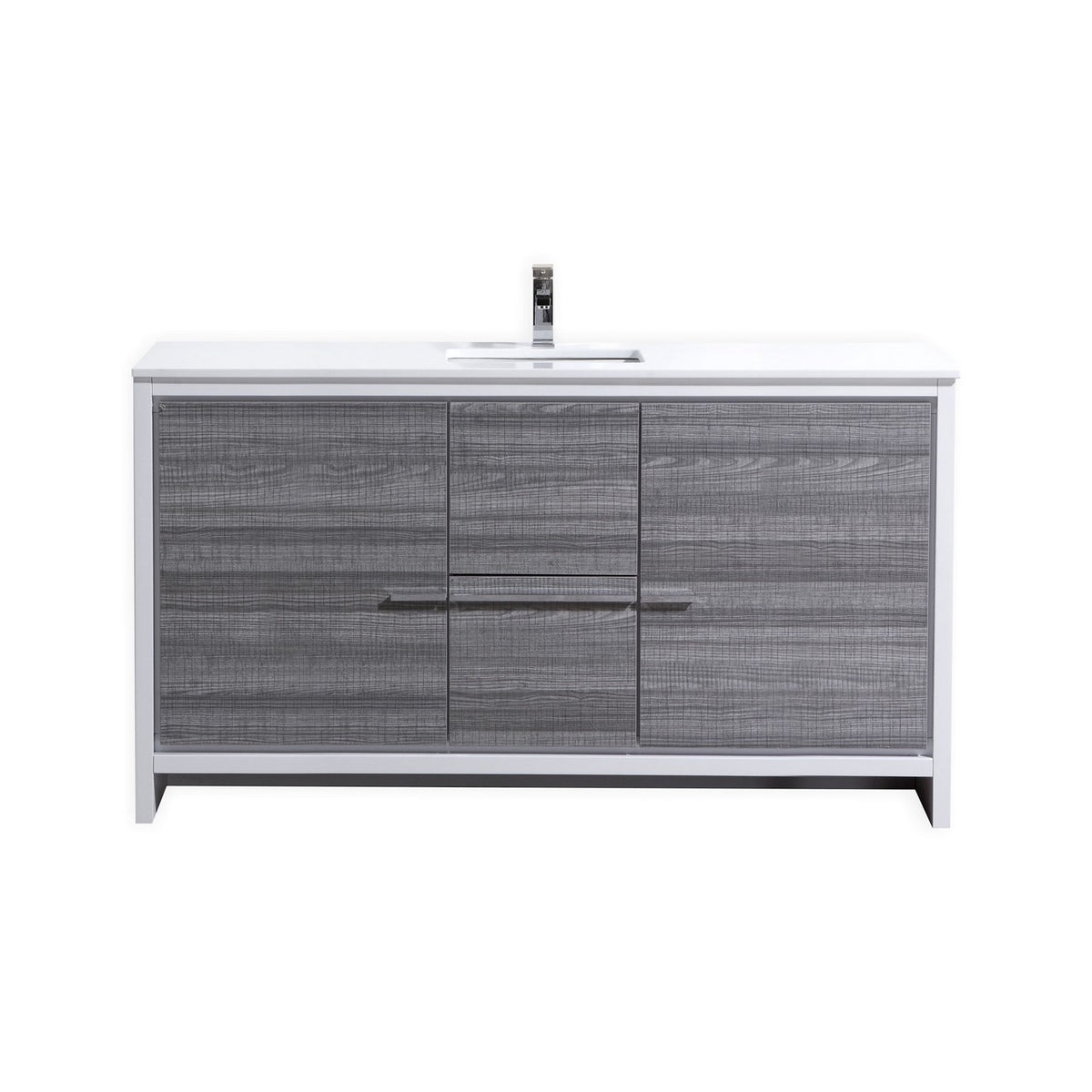 KubeBath Dolce 60″ Modern Bathroom Vanity with Quartz Counter-Top - Ash Grey & White (AD660SHG)