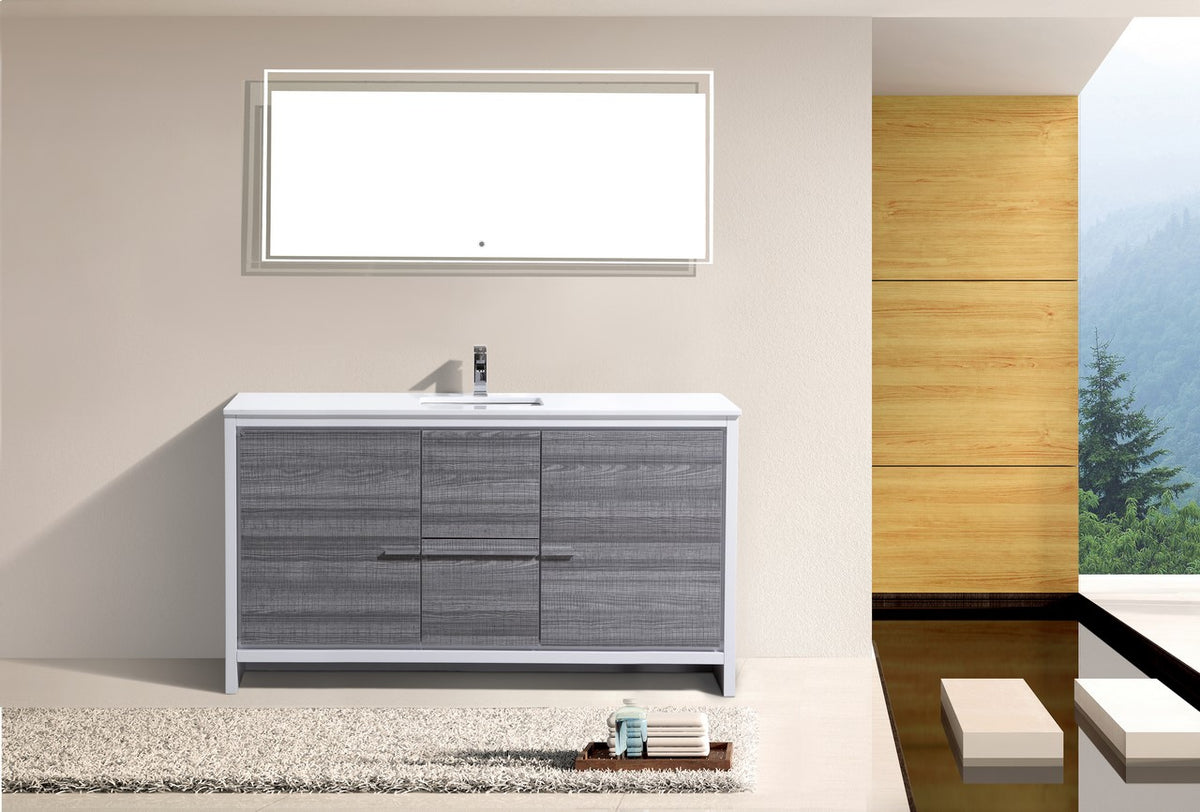 KubeBath Dolce 60″ Modern Bathroom Vanity with Quartz Counter-Top - Ash Grey & White (AD660SHG) view 2