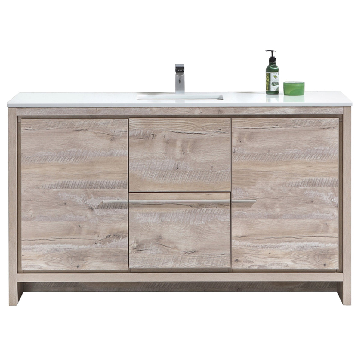 KubeBath Dolce 60″ Modern Bathroom Vanity with Quartz Counter-Top - Nature Wood (AD660SNW)