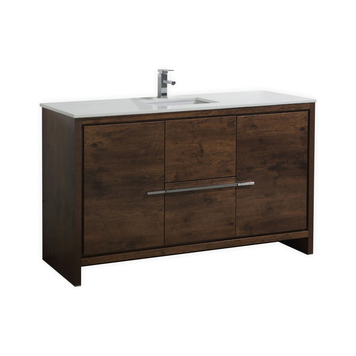 KubeBath Dolce 60″ Modern Bathroom Vanity with Quartz Counter-Top - Rosewood (AD660SRW)