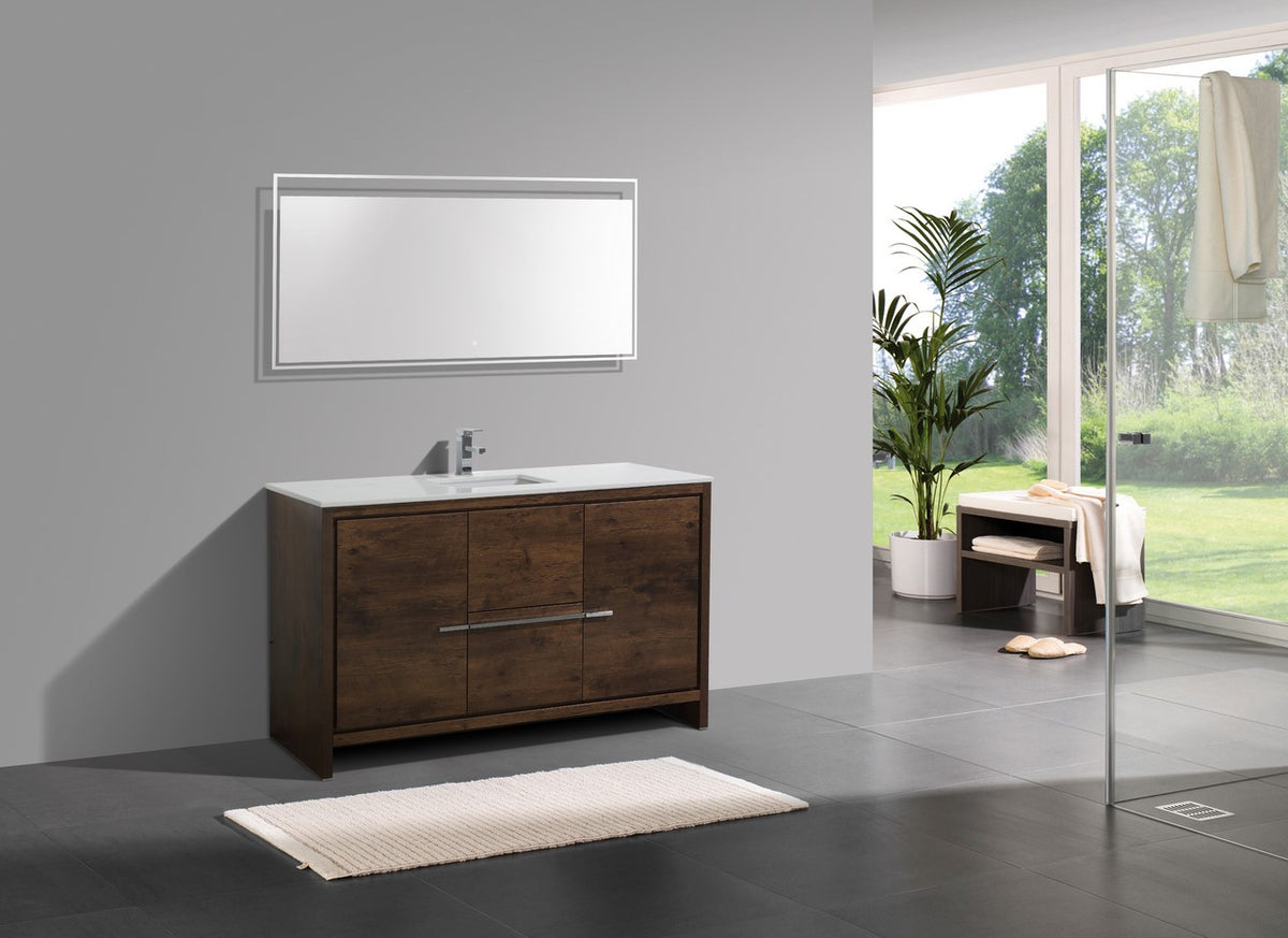 KubeBath Dolce 60″ Modern Bathroom Vanity with Quartz Counter-Top - Rosewood (AD660SRW) view 3
