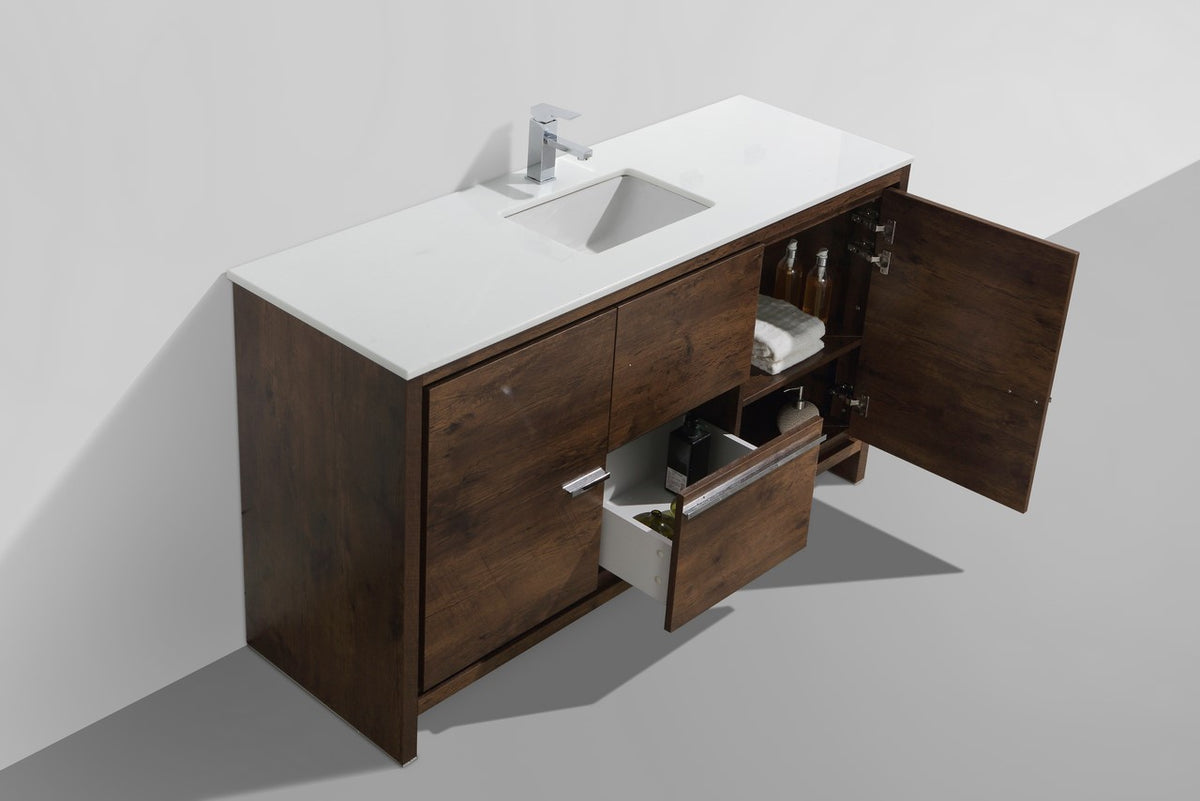 KubeBath Dolce 60″ Modern Bathroom Vanity with Quartz Counter-Top - Rosewood (AD660SRW) view 4