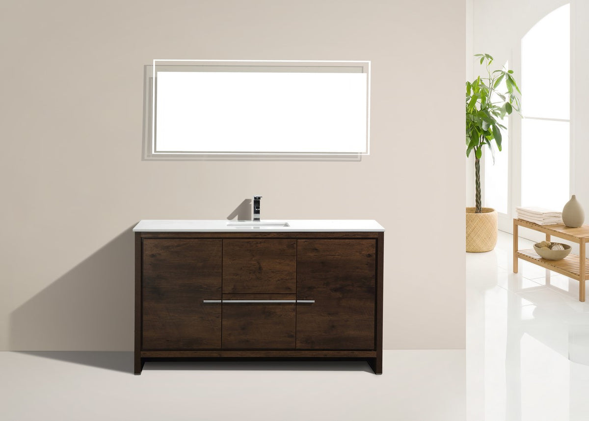 KubeBath Dolce 60″ Modern Bathroom Vanity with Quartz Counter-Top - Rosewood (AD660SRW) view 2