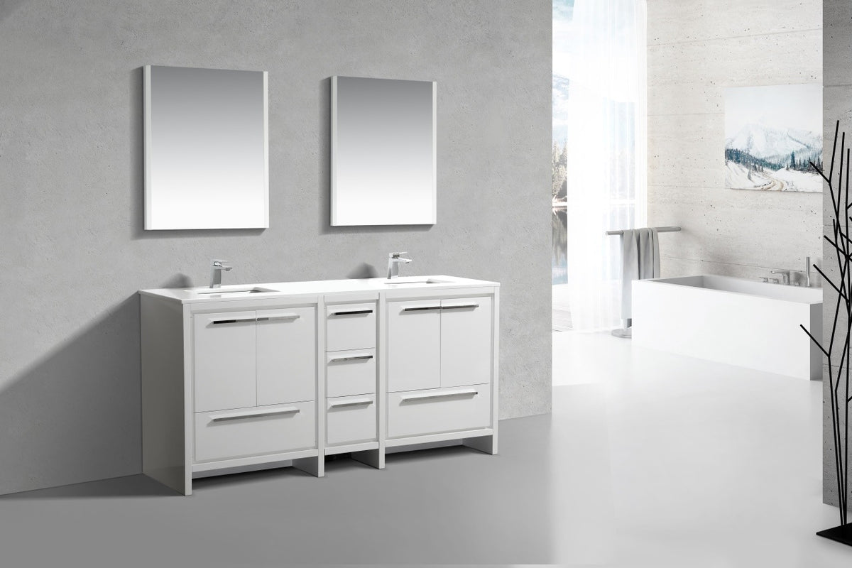 KubeBath Dolce 72″ Double Sink High Gloss White Modern Bathroom Vanity with White Quartz Counter-Top - Gloss White (AD672GW) view 2