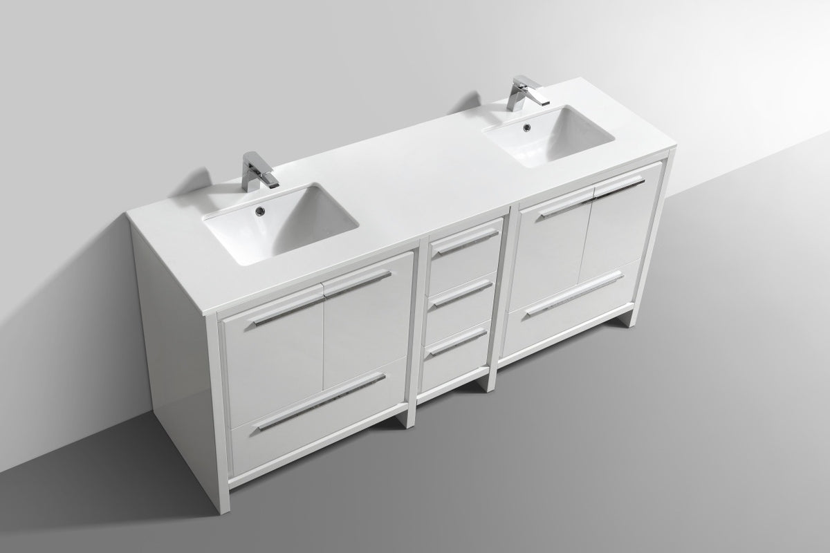 KubeBath Dolce 72″ Double Sink High Gloss White Modern Bathroom Vanity with White Quartz Counter-Top - Gloss White (AD672GW) view 4