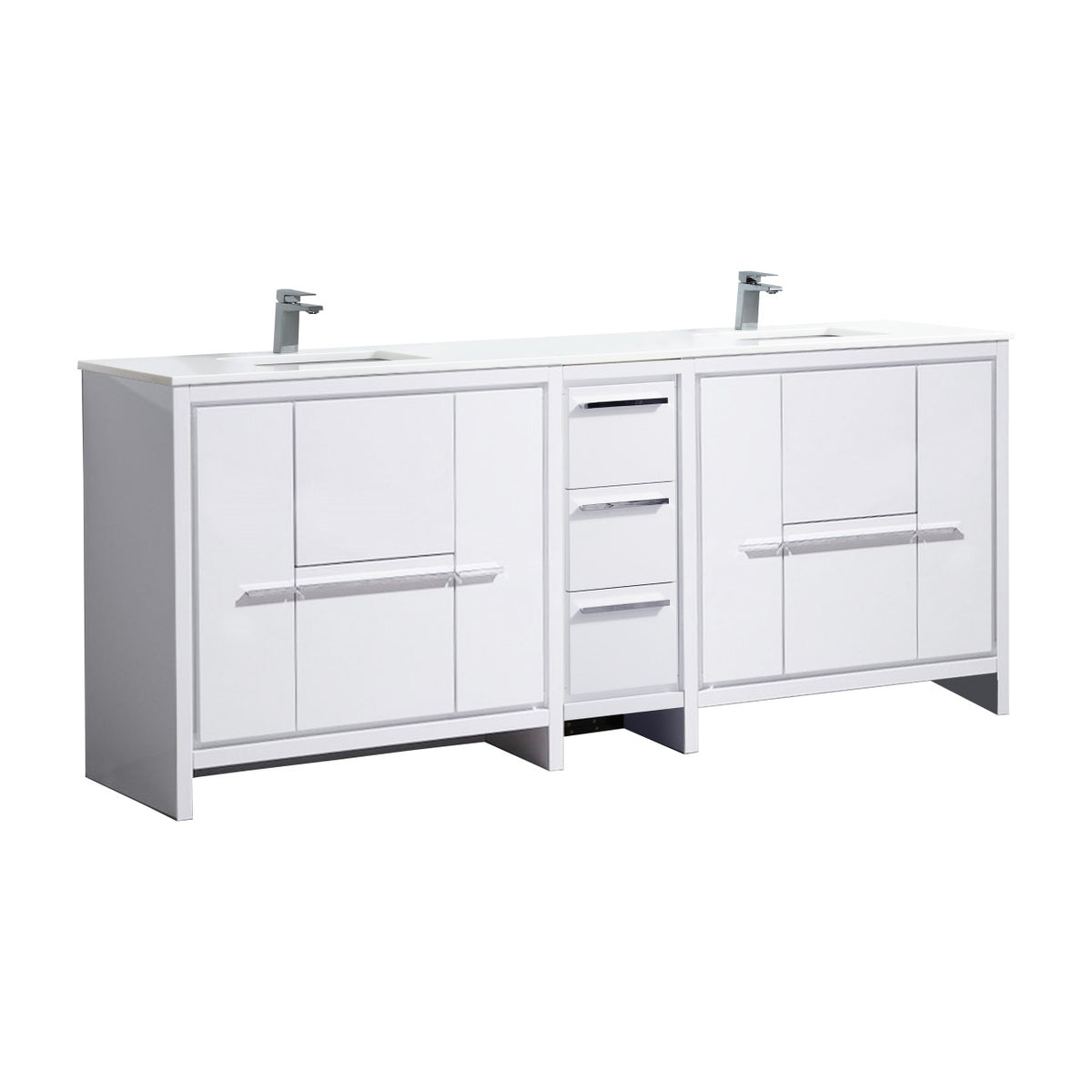 KubeBath Dolce 84″ Double Sink Modern Bathroom Vanity with Quartz Counter-Top - Gloss White (AD684GW)