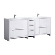 KubeBath Dolce 84″ Double Sink Modern Bathroom Vanity with Quartz Counter-Top - Gloss White (AD684GW)