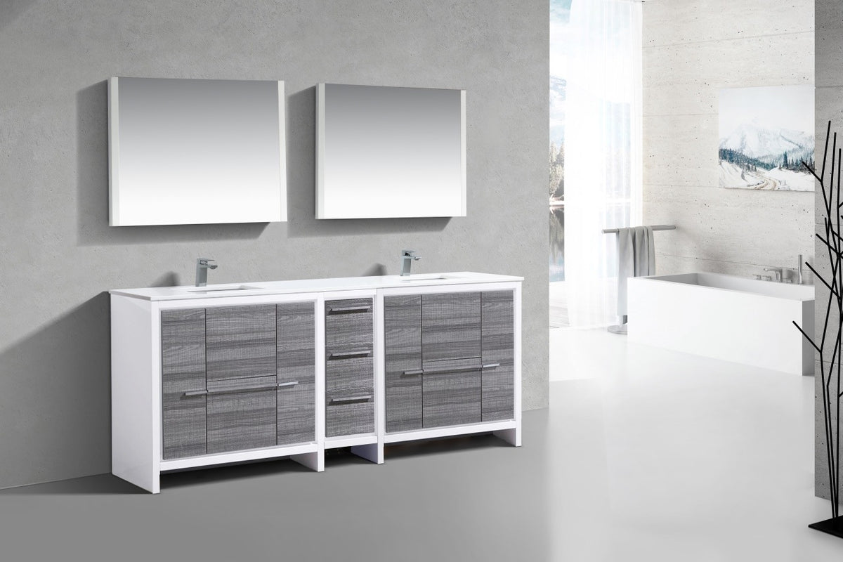 KubeBath Dolce 84″ Double Sink Modern Bathroom Vanity with Quartz Counter-Top - Ash Grey & White (AD684HG) view 2