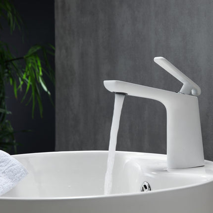 Kube Bath Aqua Adatto 7" Single Lever Bathroom Faucet – Matte White and Chrome Kube Bath