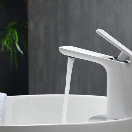Kube Bath Aqua Adatto 7" Single Lever Bathroom Faucet – Matte White and Chrome Kube Bath