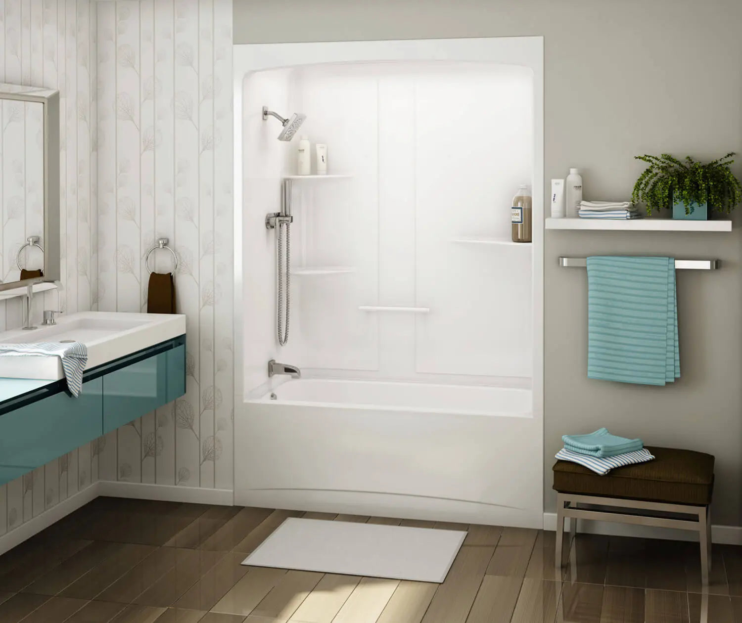 ALLIA TSR-6032 Acrylic Alcove Left-Hand Drain Three-Piece Tub Shower in White - Plumbing Market